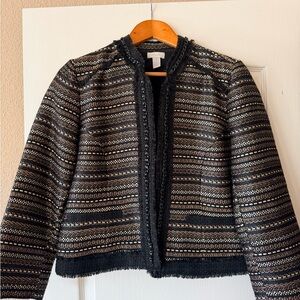 Talbots Black and Gold Tweed Collarless Jacket
